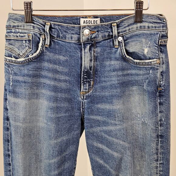 AGOLDE Distressed Skinny Blue Denim Ankle Raw Edge Jeans | Women's 28 - Picture 4 of 16
